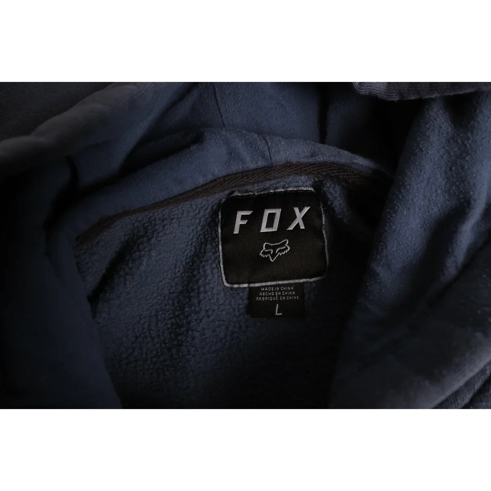 Fox Racing Mens Large Blue Gray Graphic Logo Pullover Hoodie Sweatshirt